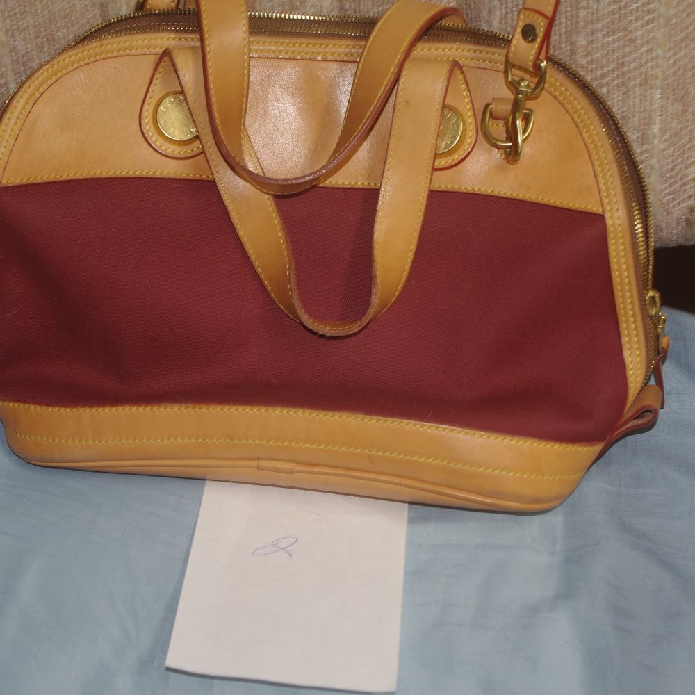 DOONEY AND BOURKE CROSS BODY WITH HANDLES FOR HAND BAG- TAN LEATHER WITH CLOTH